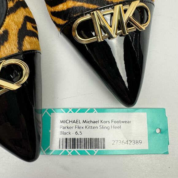 NEW MICHAEL Michael Kors Parker Flex Tiger Print Calf Hair Slingback Pump Shoes - Picture 10 of 12